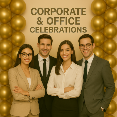 Corporate & Office Celebrations team with golden balloons, including both male and female team members